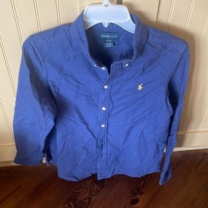 POLO RALPH LAUREN Boys Long-Sleeve Button Down Shirt, Navy Blue.  Size L (14-16)